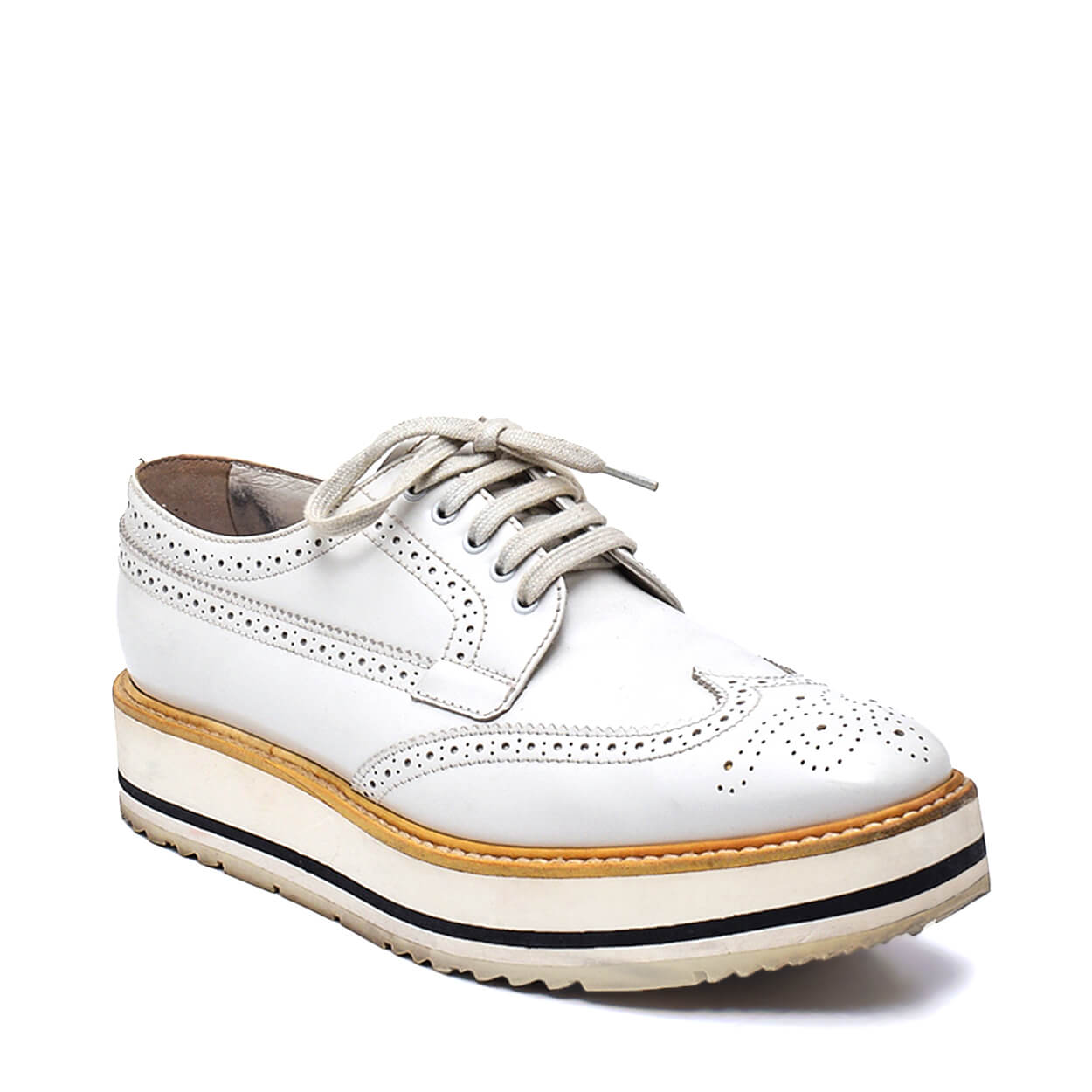 Prada- White Leather Derby Lace Up Espadrille Sneakers  39.5